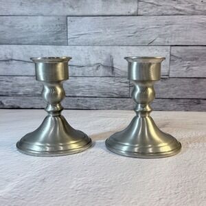 Vintage Pewter Candle Stick Holders Tapered Heavy Base Pair 4.5" Tall